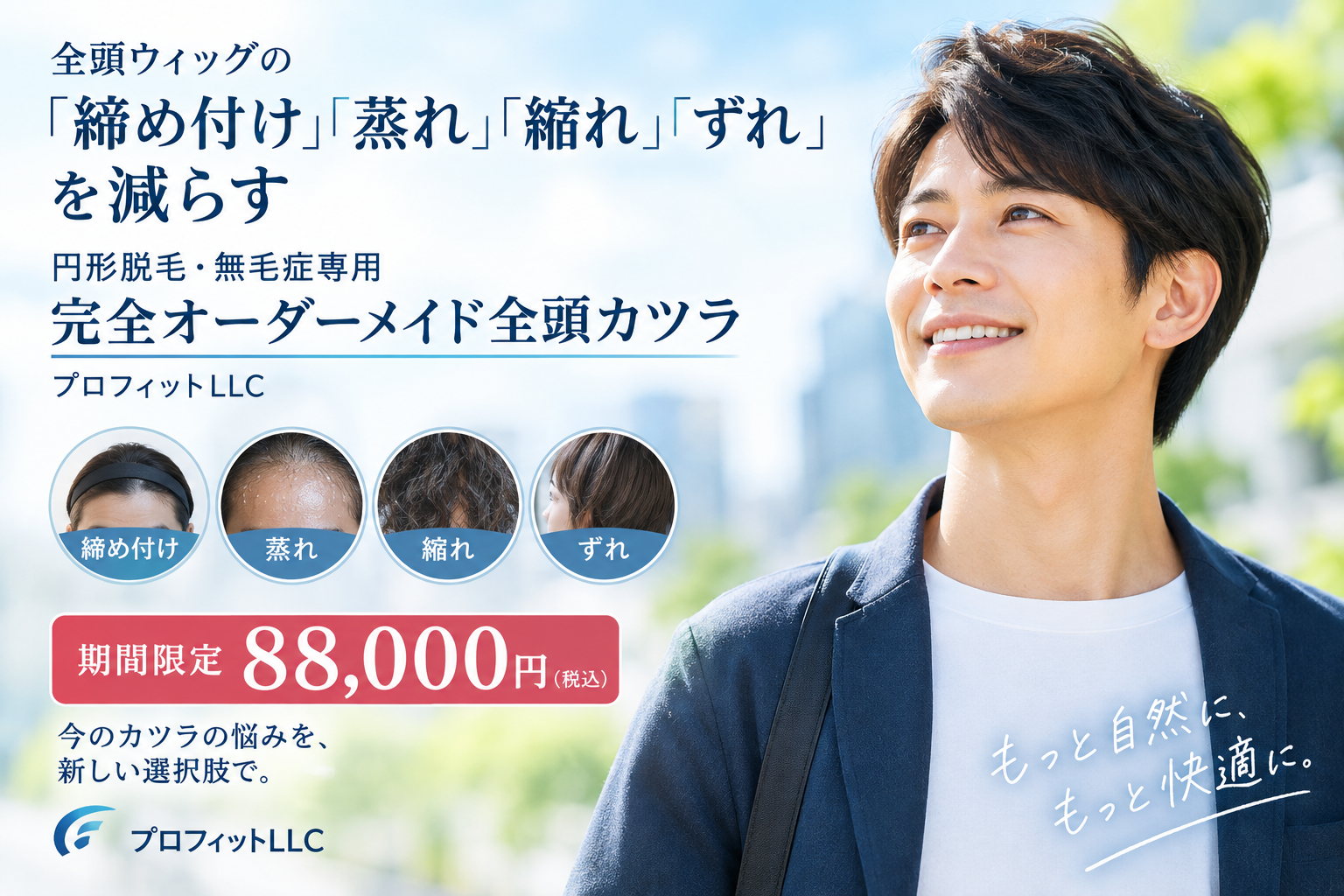 締め付け・蒸れ・縮れを減らすカツラ｜円形脱毛・無毛症専用
