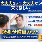 分け目やセットのしにくさが気になり始めた男性に向けた、薄毛予備軍カットの案内ビジュアル